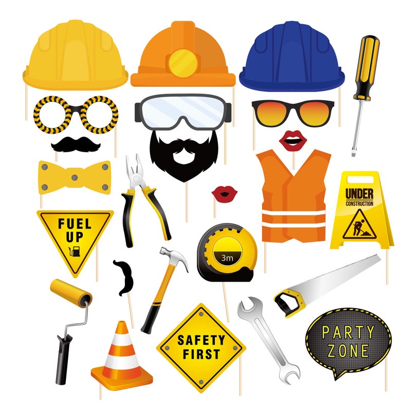 CC HOME 25 Ct Construction Photo Booth Props Construction Party Decorations Kits for Kids Boy Construction Theme Baby Shower,Birthday Party Decorations - Image 2